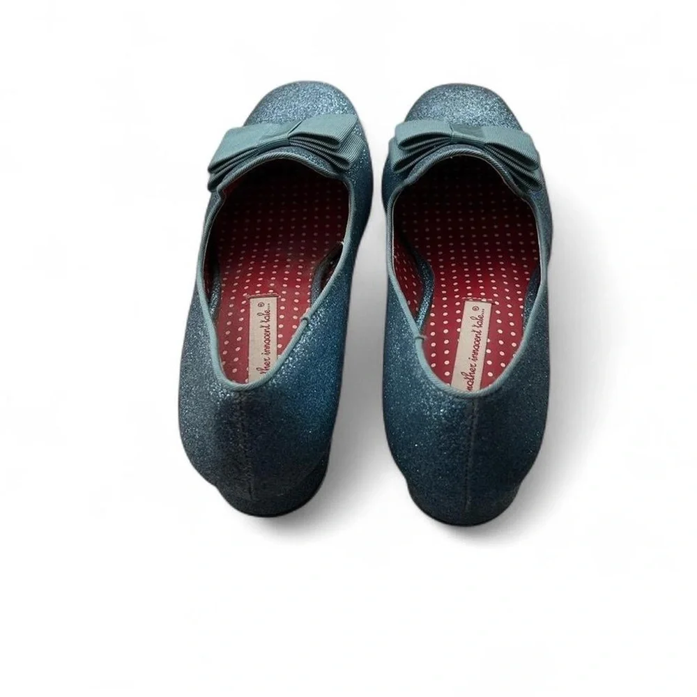 B.a.i.t. Sparkly glitter Blue Loafers with Bow Detail and kitten heel - Picture 4 of 4